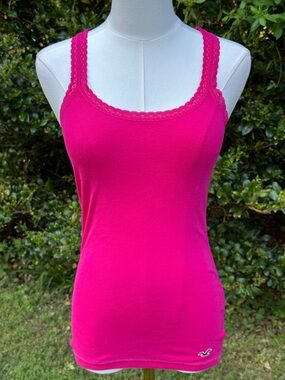 Hollister Hot Pink Lace Tank Top Trim Women's